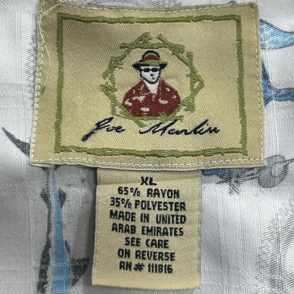 Joe Marlin Shirt Mens XL Gray Blue Marlin Mermaid Print Short Sleeve Button Down - Picture 11 of 14